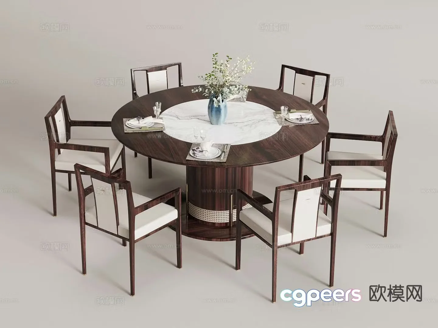 New Chinese style dining table and chairs round dining table 3d model