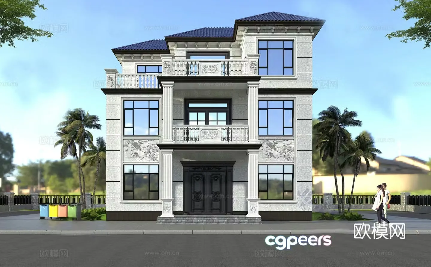 3D model of imitation stone paint building exterior