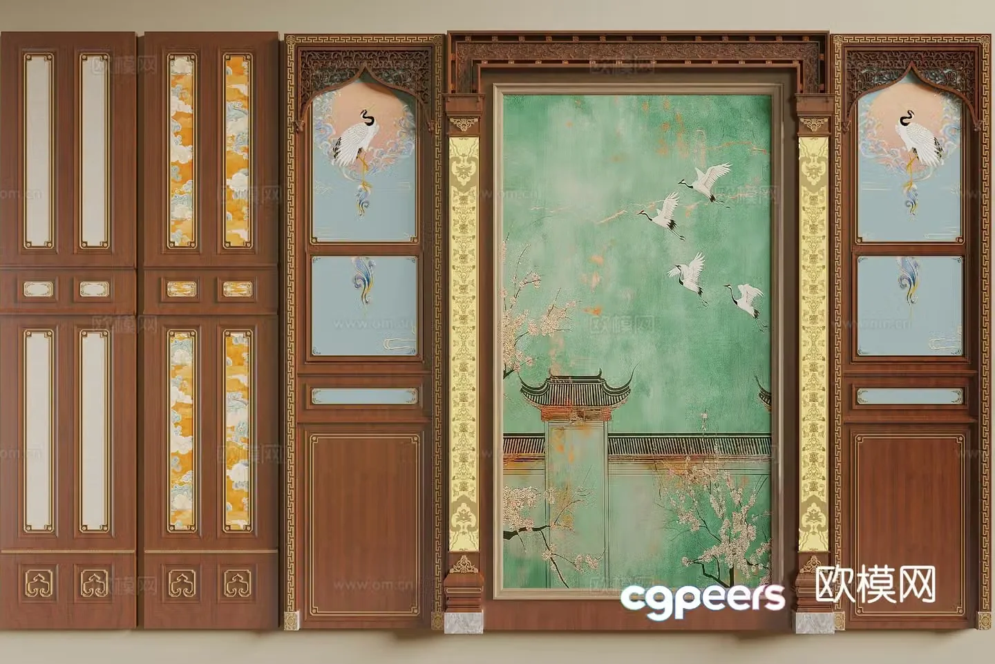 Chinese wall panel 3D model