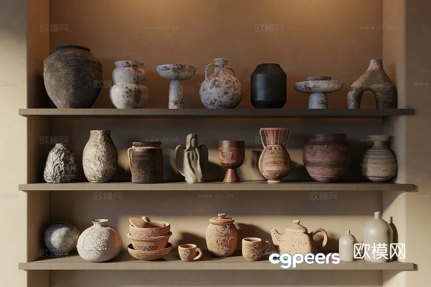 Middle Ages of Wasabi-Wind Clay pot ornaments Ceramic ware Weathered Clay pot ornaments combination Song style 3D model