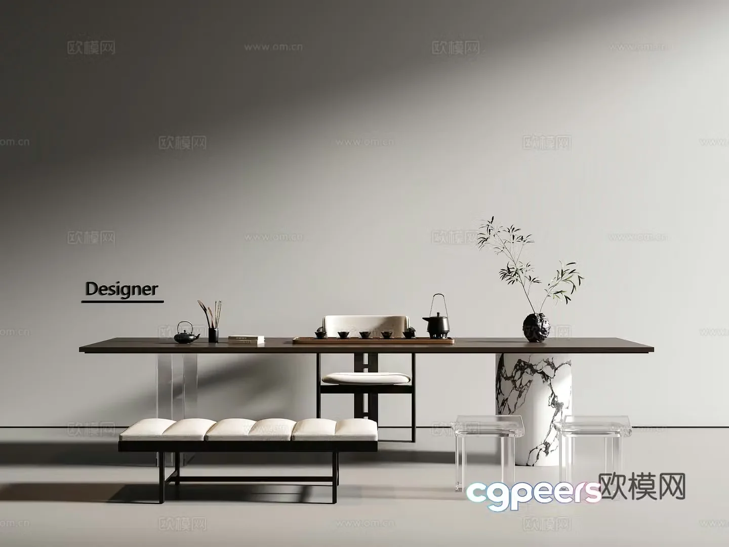 Modern simple tea table and chairs Tea table Tea chair Tea set Tea table Tea table Tea set combination 3D model