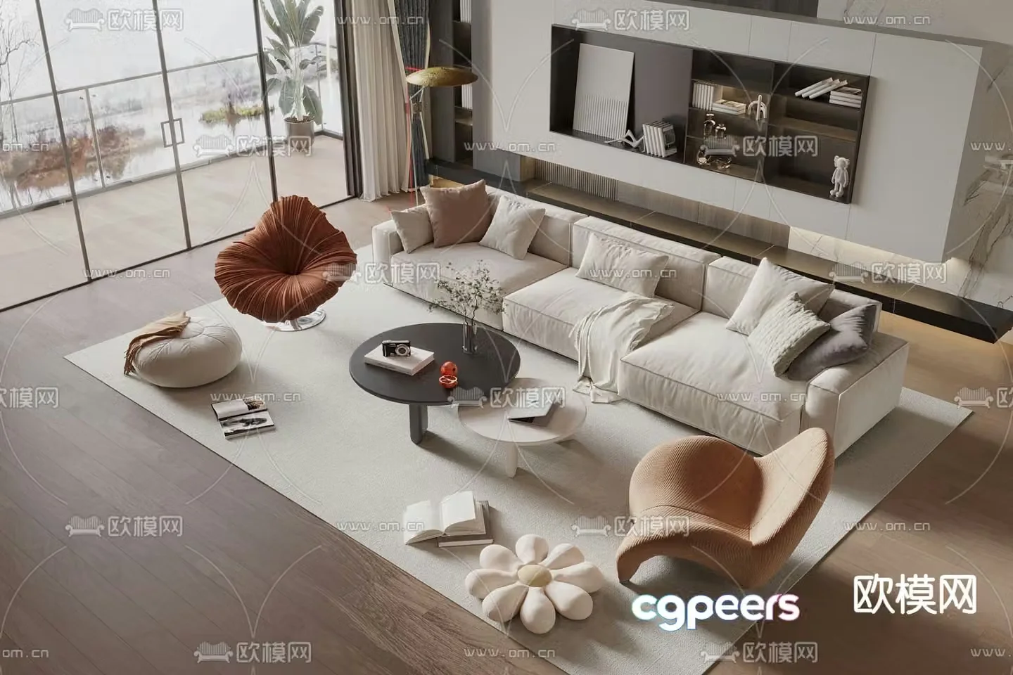 Cream style sofa modular sofa 3d model