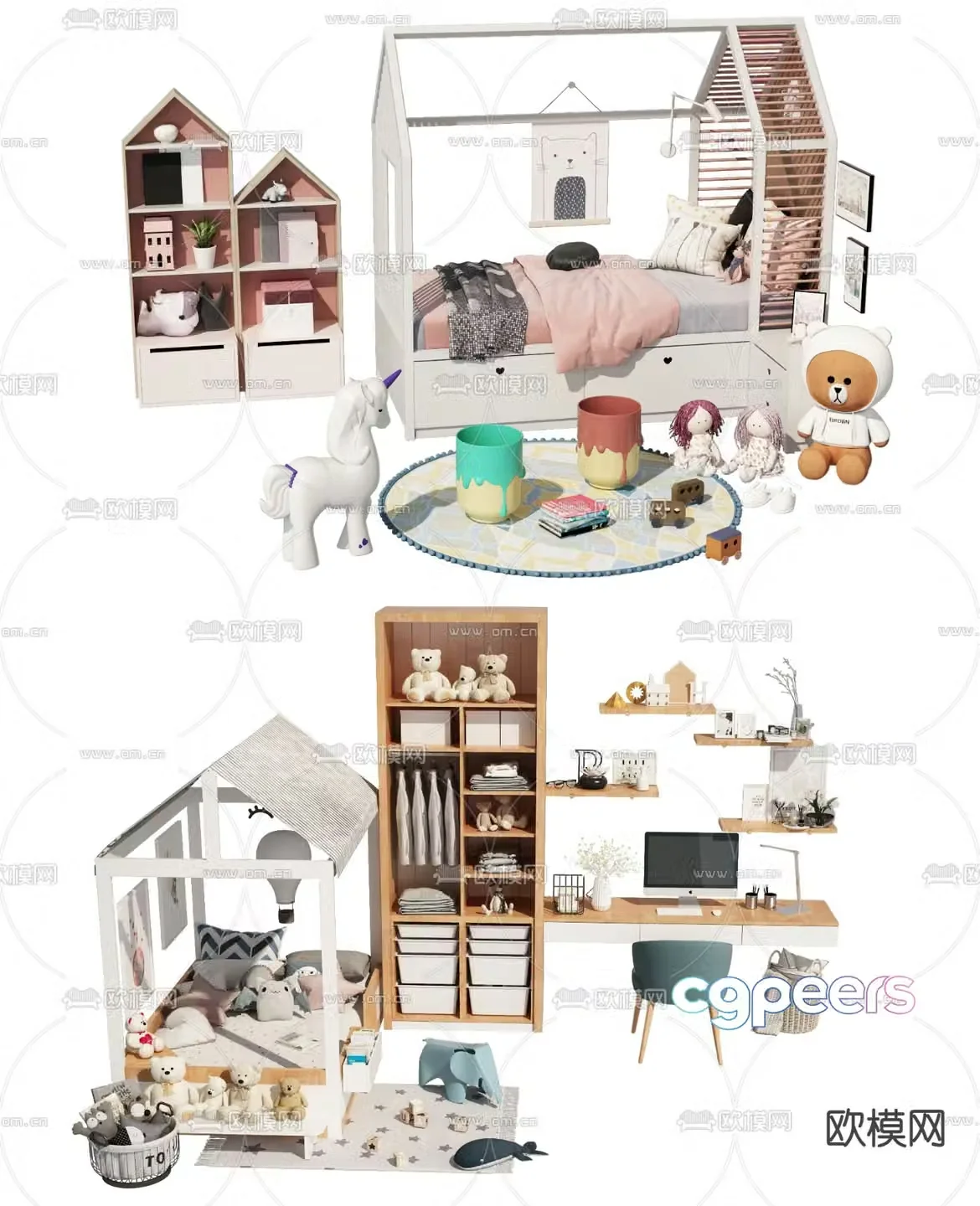 Modern children’s bed cabinet 3d model
