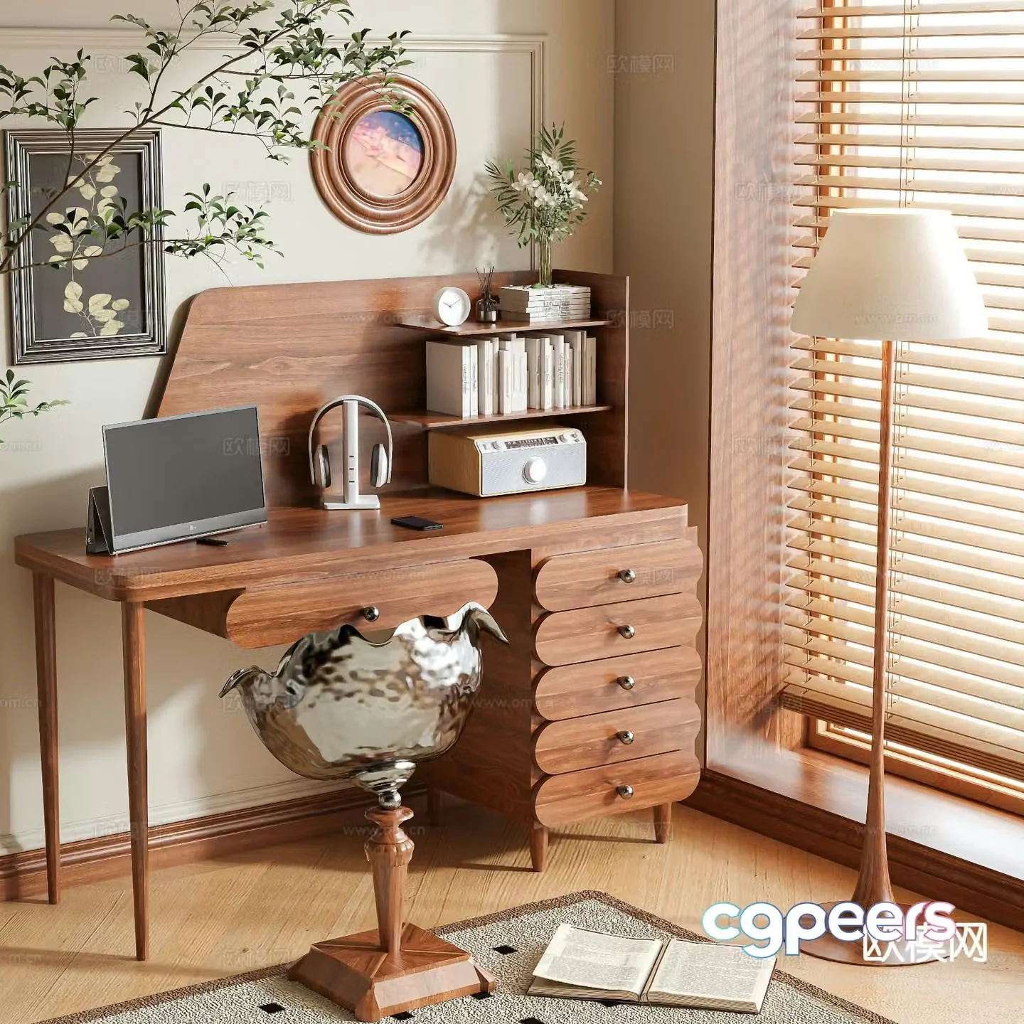 Medieval style desk writing desk 3d model