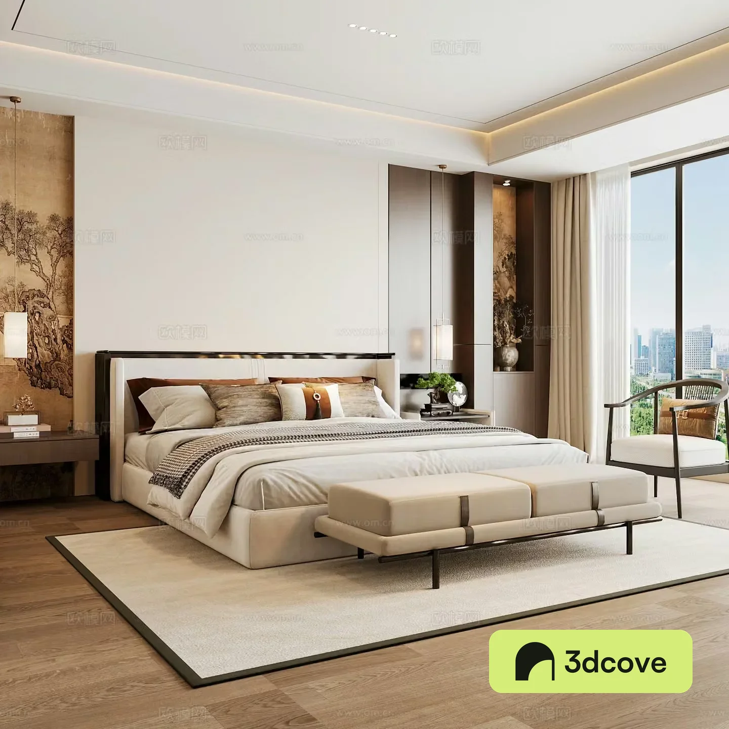 New Chinese style home bedroom Song family aesthetic bedroom Song style bedroom New Chinese style double bed New Chinese