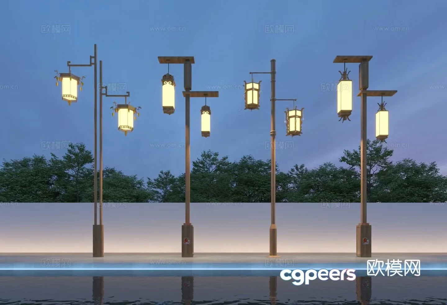 New Chinese style wooden street light 3D model