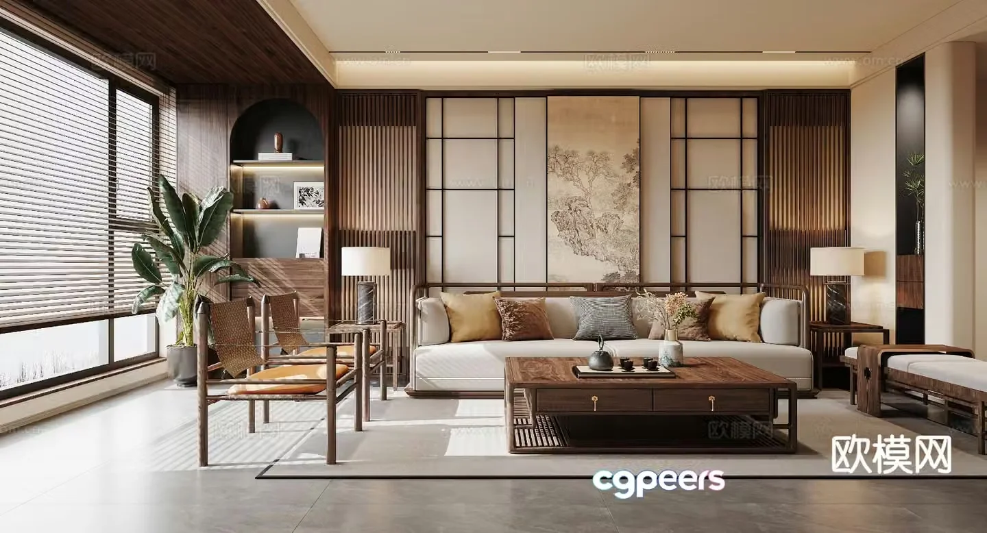 New Chinese-style living room Song-style living room 3D model