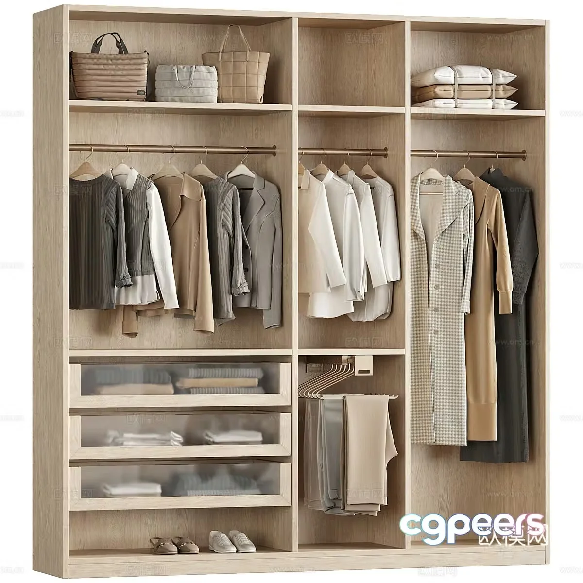 Modern Italian minimalist wooden open wardrobe 3d model