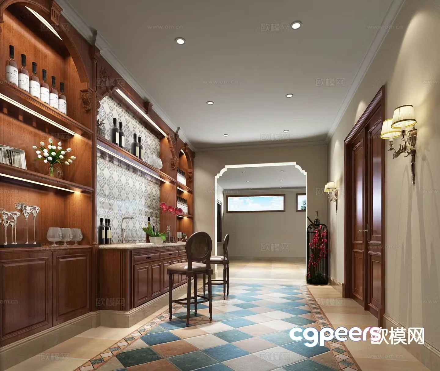 American villa water bar area 3D model