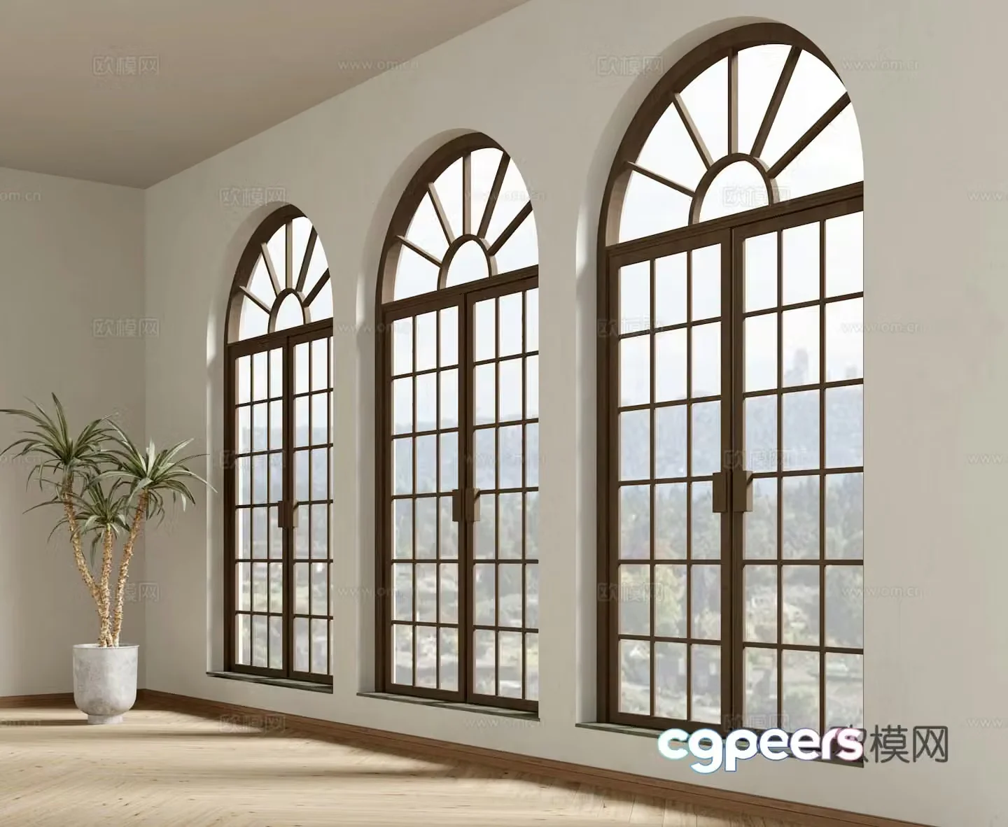 French American European style floor-to-ceiling windows 3D model