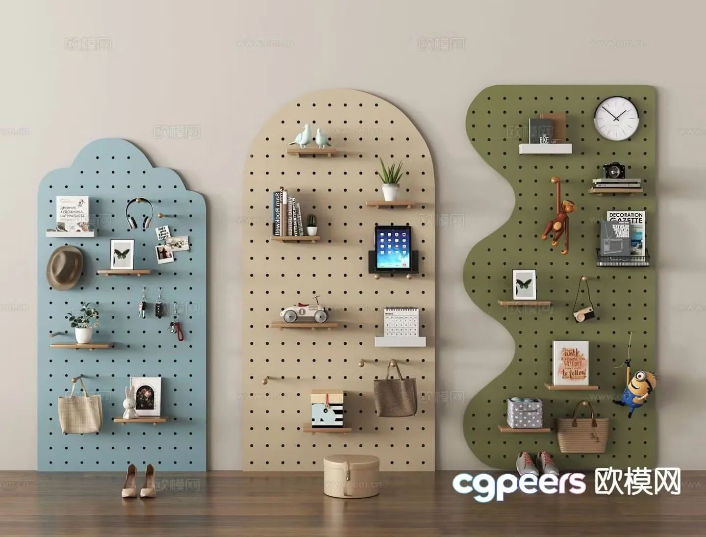 Perforated board wall decorative board shelf 3d model
