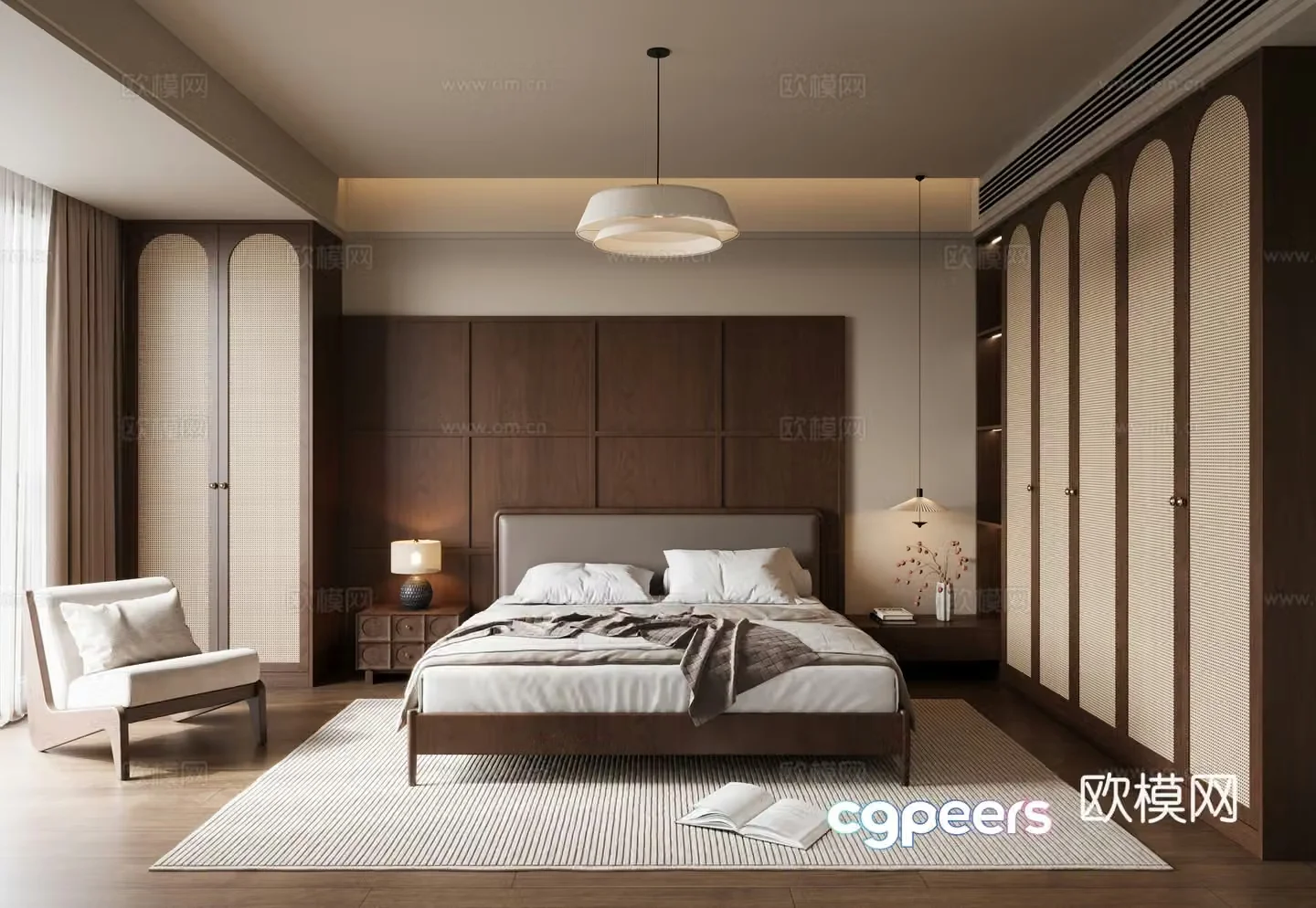 Middle-aged style bedroom Middle-aged style double bed Middle-aged style chandeliers Middle-aged style table lamp Middle-aged style leisure 3D model