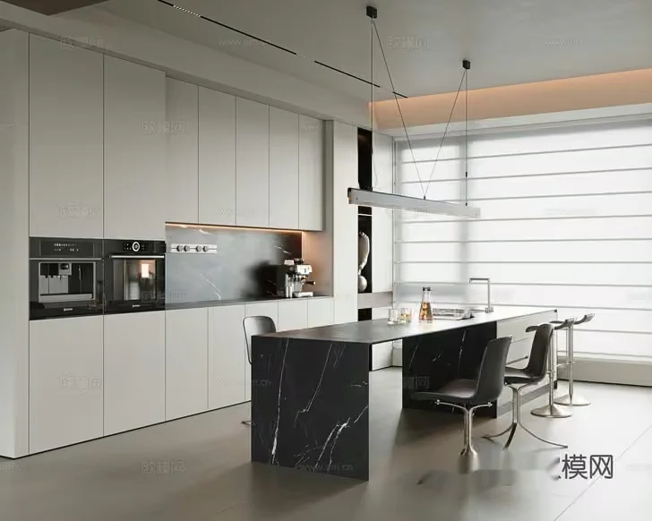 Modern Minimalist Kitchen 3D Model – 18355 – VRAY Render