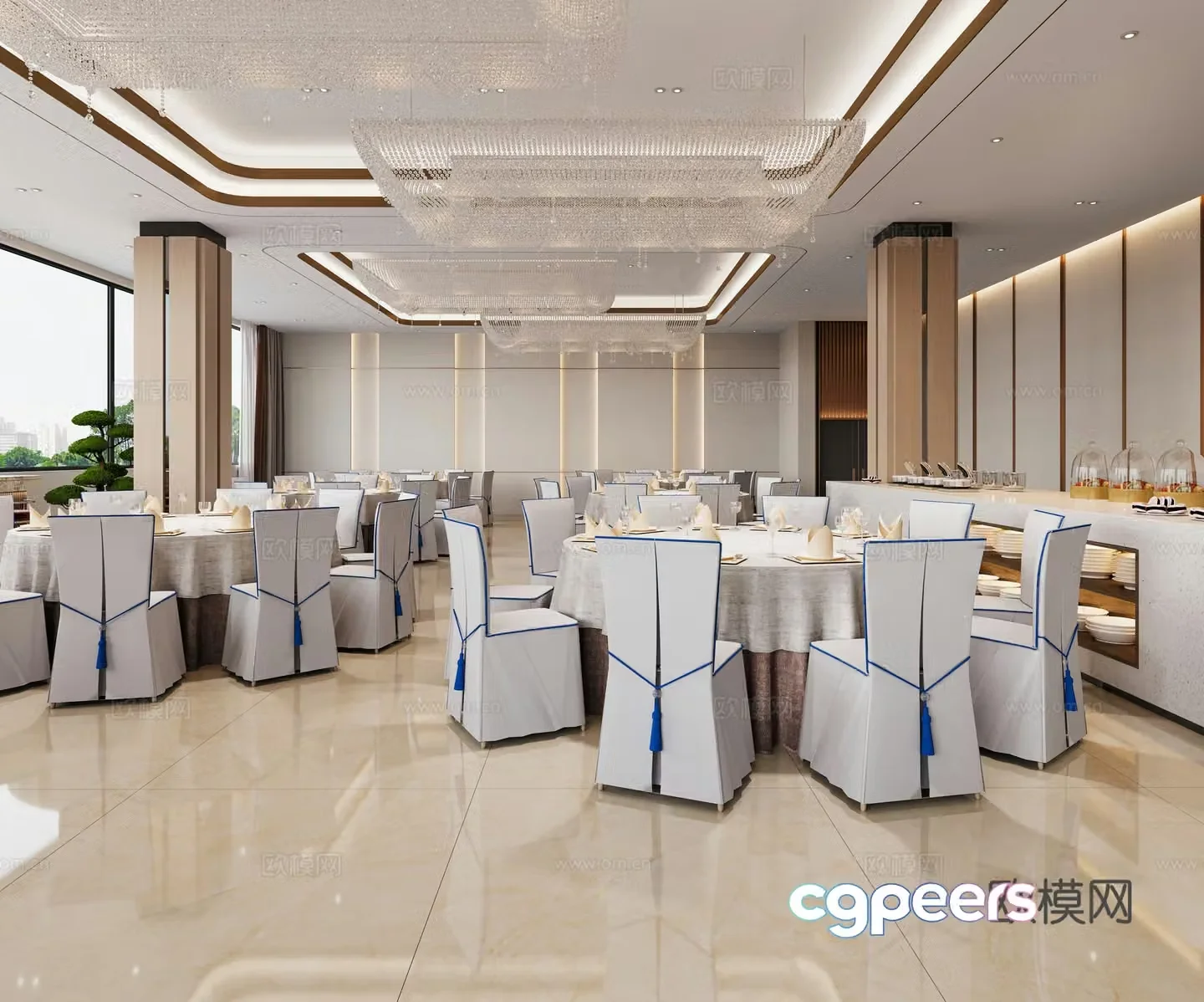 Modern light banquet hall 3d model