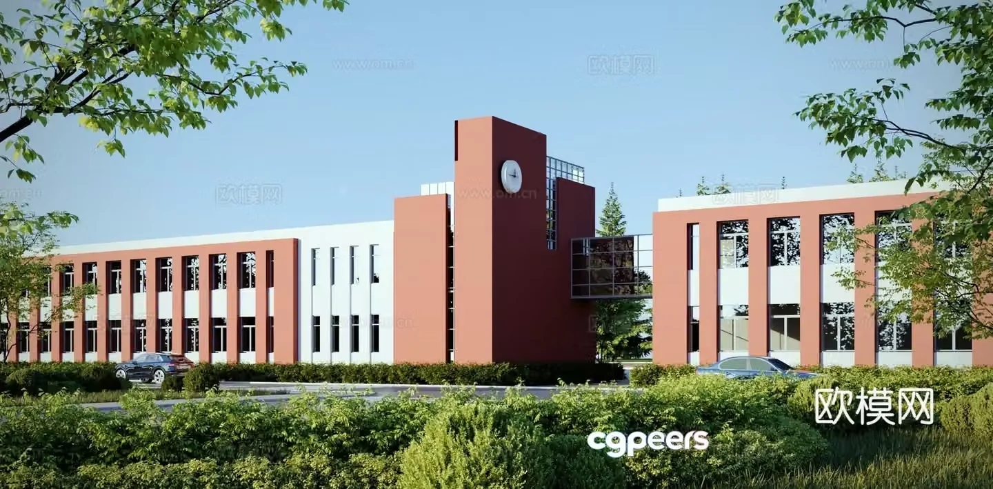 Modern school building 3d model