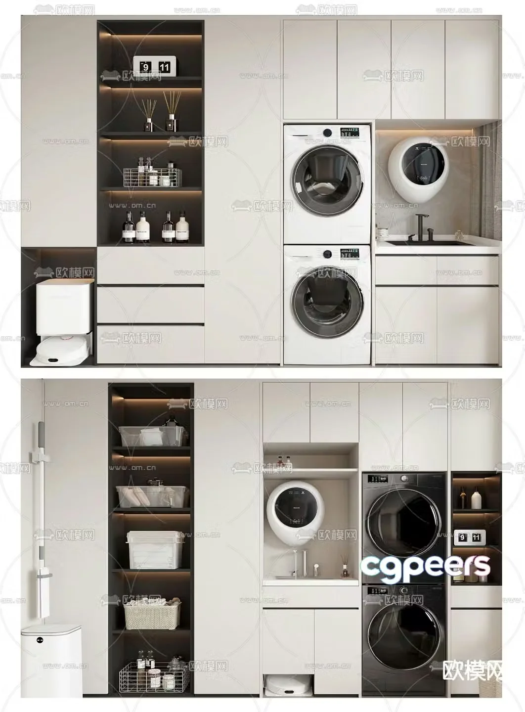 Modern balcony cabinet washing machine cabinet 3d model