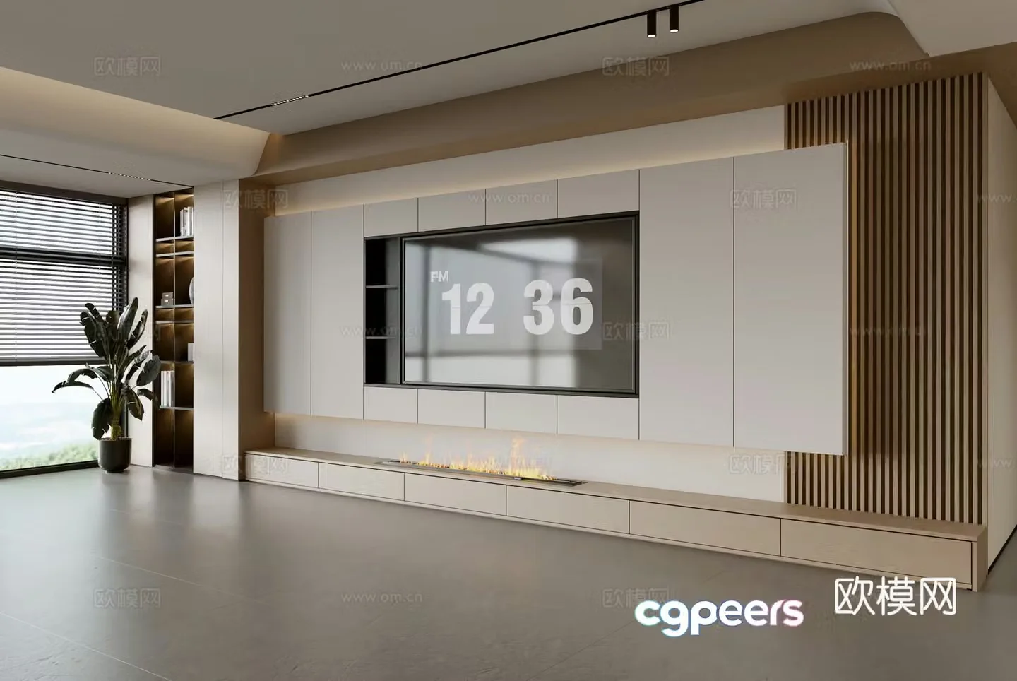 Modern TV background wall modern ornament balcony cabinet living room cabinet wood veneer background wall 3d model