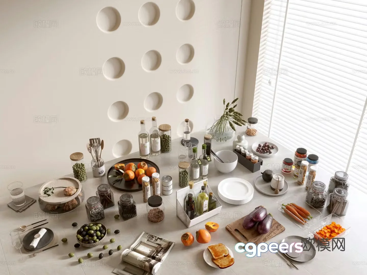 Modern ornament combination Kitchen supplies Kitchenware Tableware Kitchen appliances Art ornaments Dining table 3D model