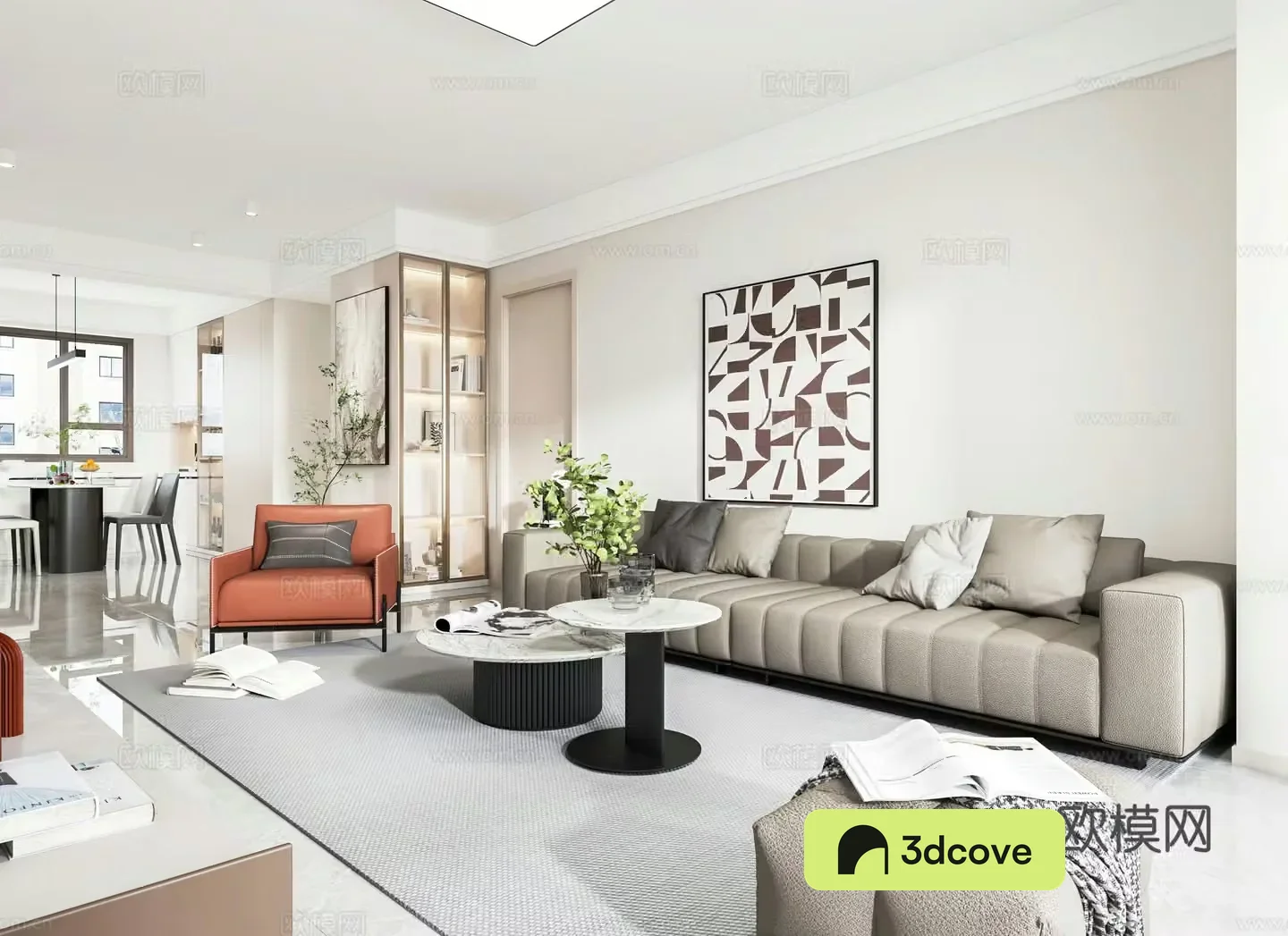 Modern living and dining room open kitchen entrance dry area