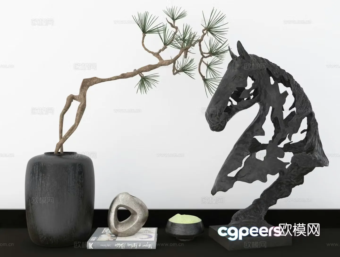 Neoclassical horse head sculpture Zen ornaments 3D model