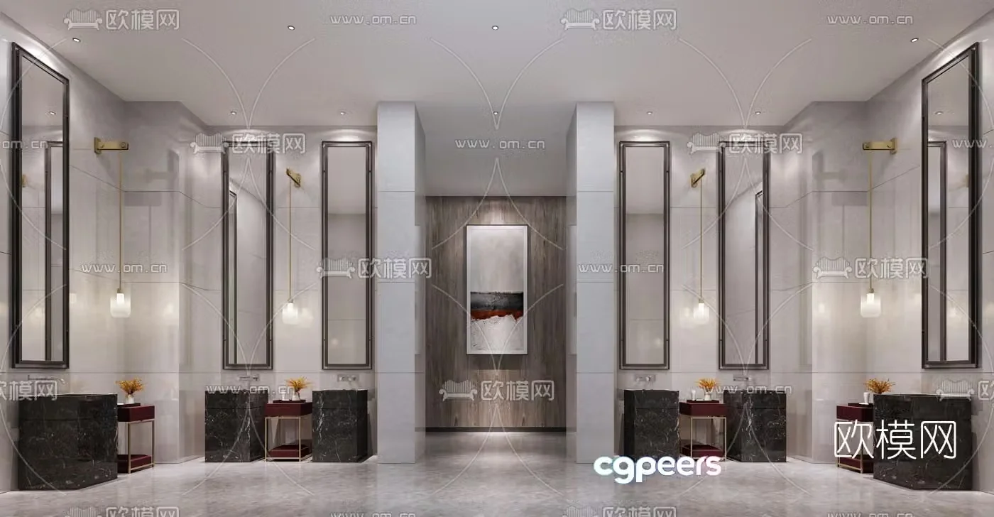 New Chinese style hotel bathroom 3D model