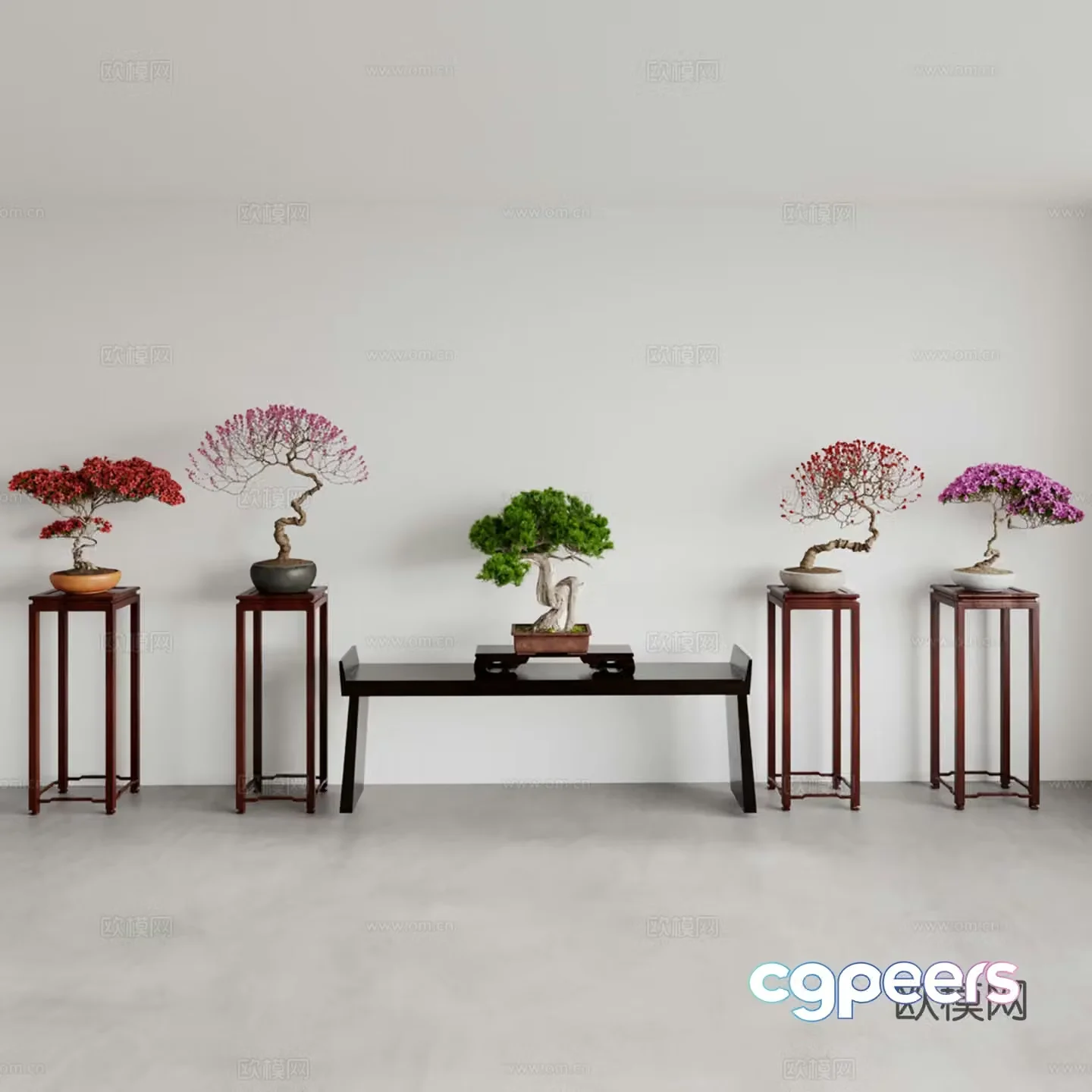 Pine bonsai welcoming pine bonsai flower stand 3D model