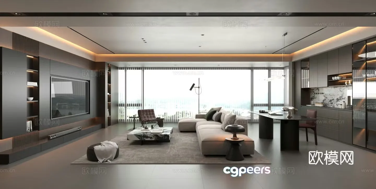 Modern Italian living room home living room large flat living room leather sofa combination 3D model