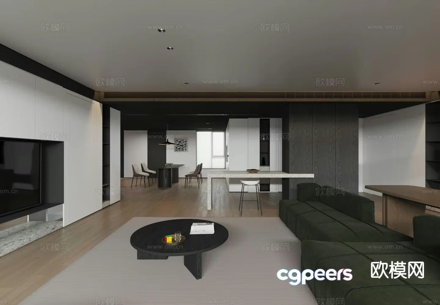 Black and white gray guest restaurant minimalist guest restaurant horizontal hall large flat floor 3D model