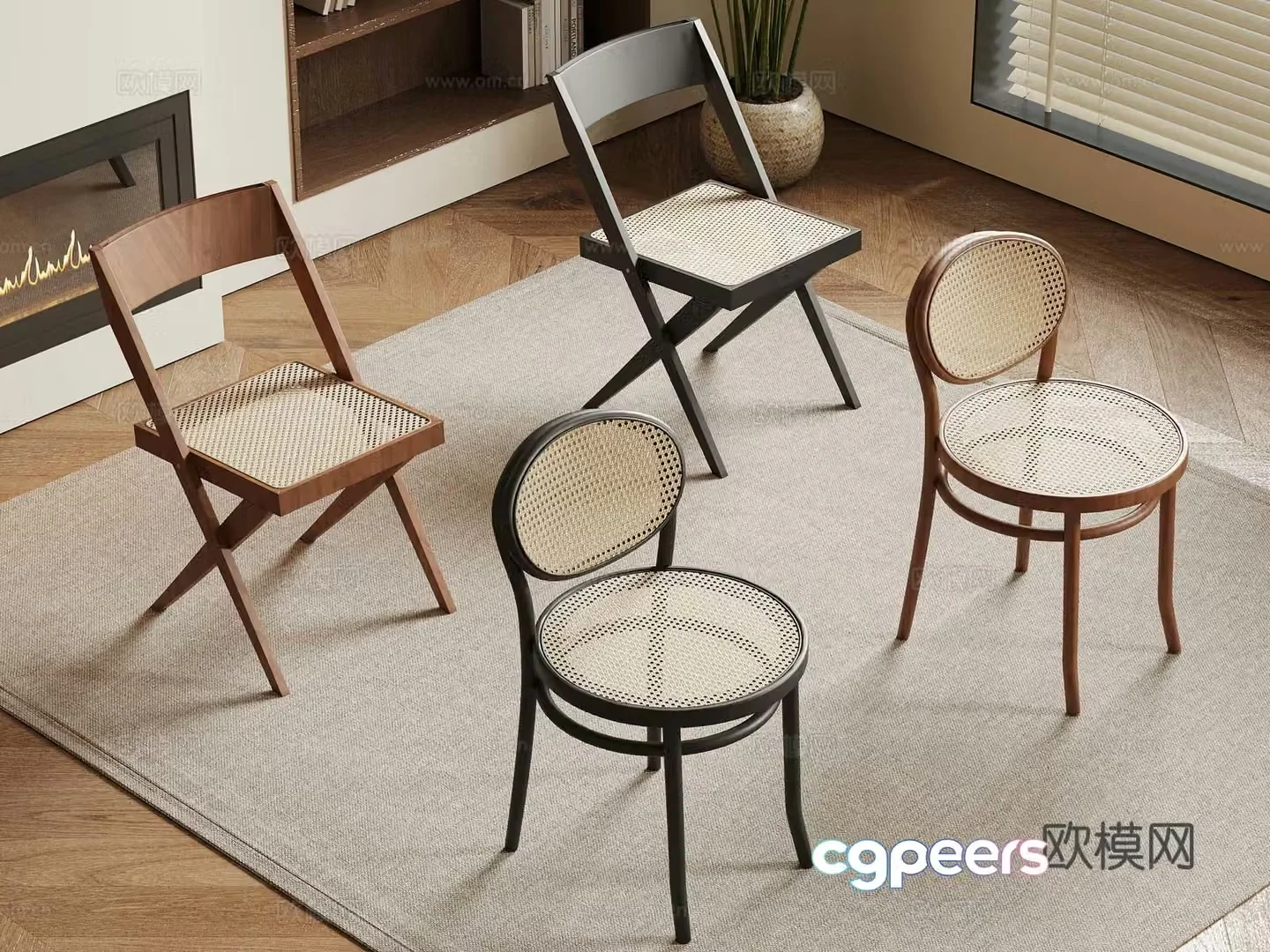 French medieval dining chair leisure chair rattan chair 3d model