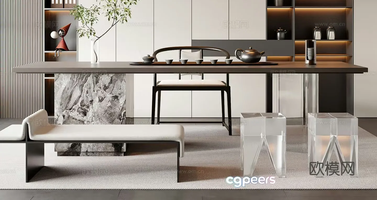Modern tea table and chair 3d model
