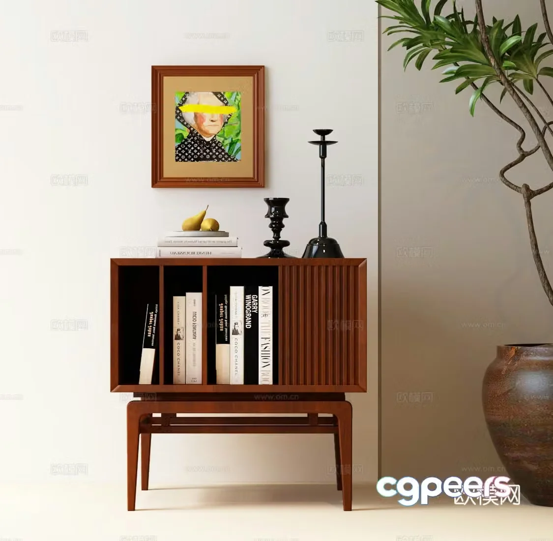 Bedside table Modern bedside table Bedside table ornaments Hanging painting Plant 3D model