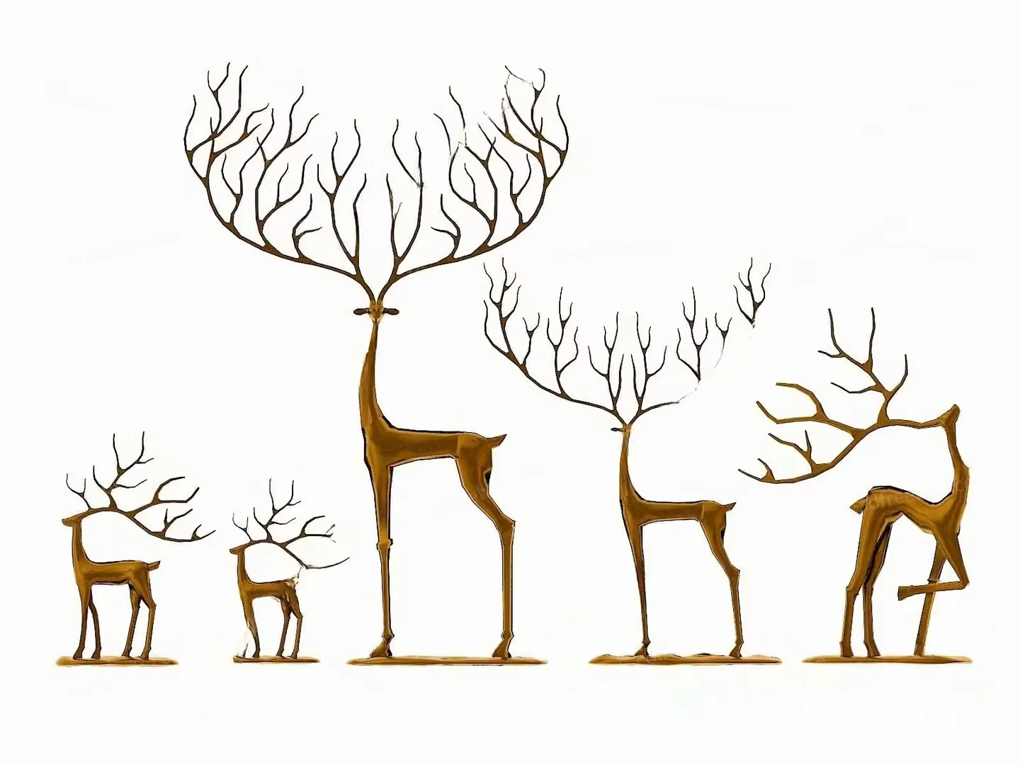 Gold Metal Deer Sculptures 3D Model – 17392 – VRAY Render