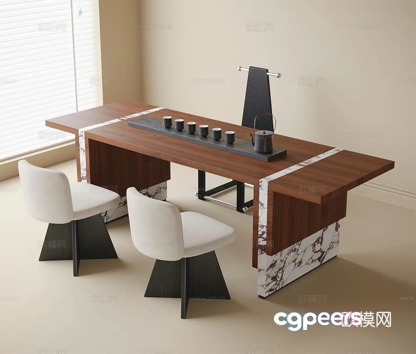 Medieval style tea table and chairs 3d model