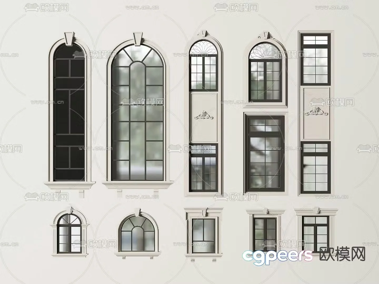 European style window Curved window Window side Arched window 3D model