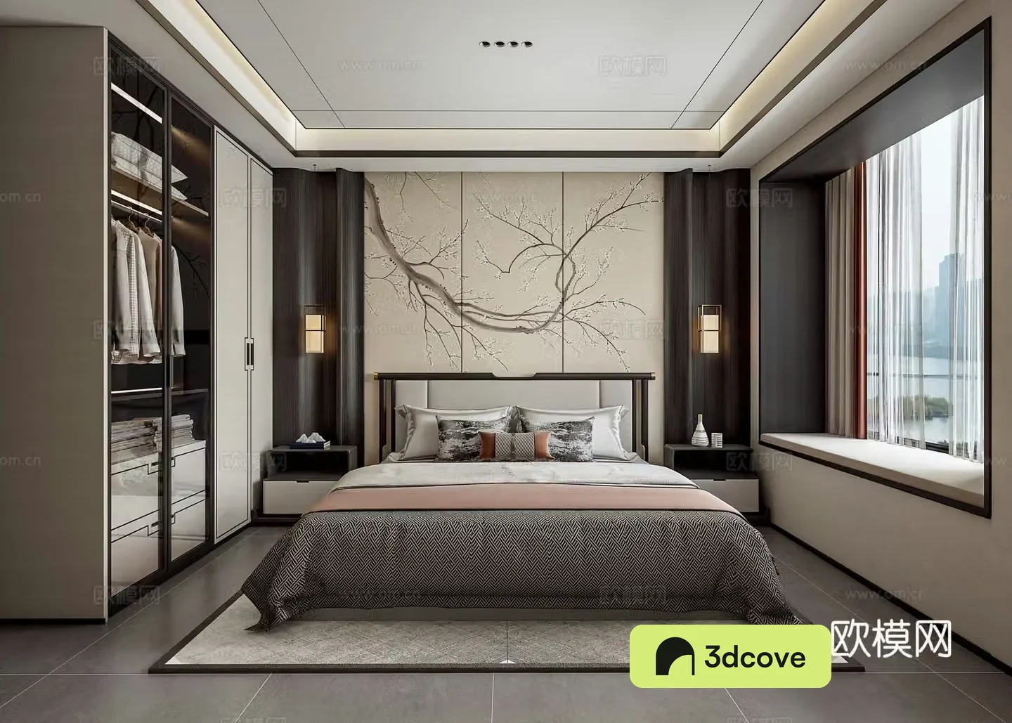 New Chinese style bedroom bay window elderly room