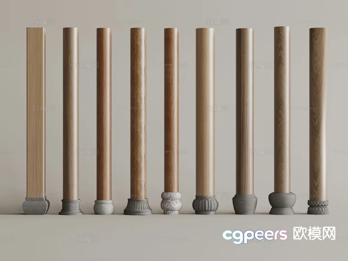 Chinese wooden column cylinder column square column 3D model