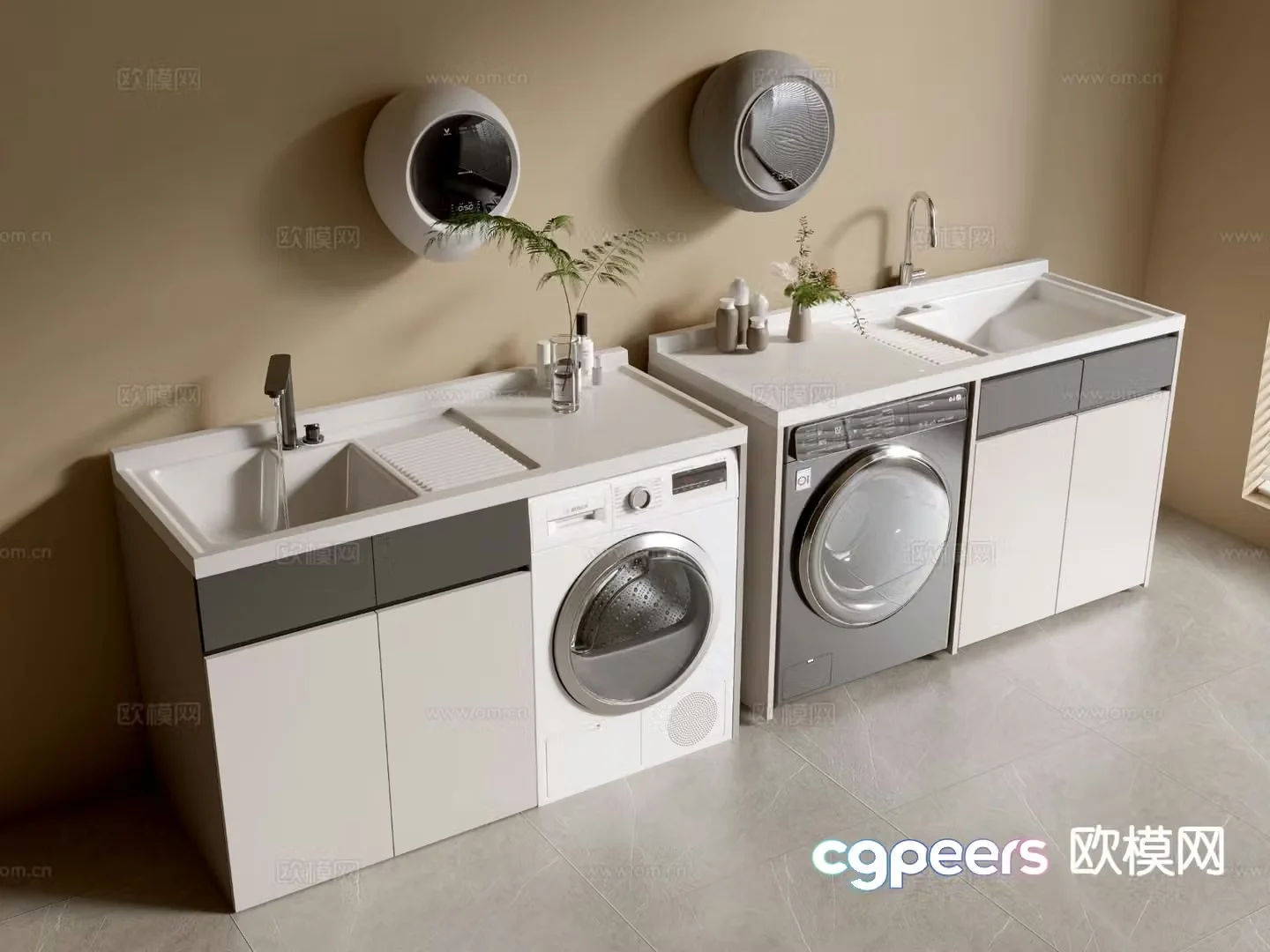 Modern balcony cabinet washing machine cabinet 3d model
