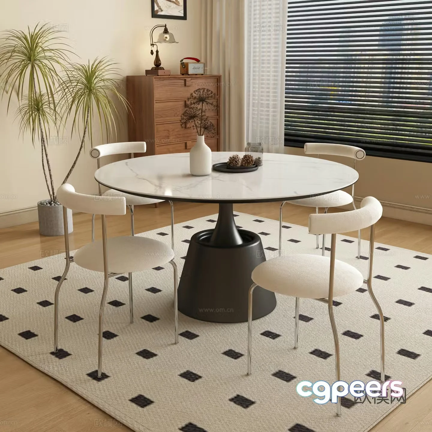 Medieval style dining table and chairs round dining table 3D model