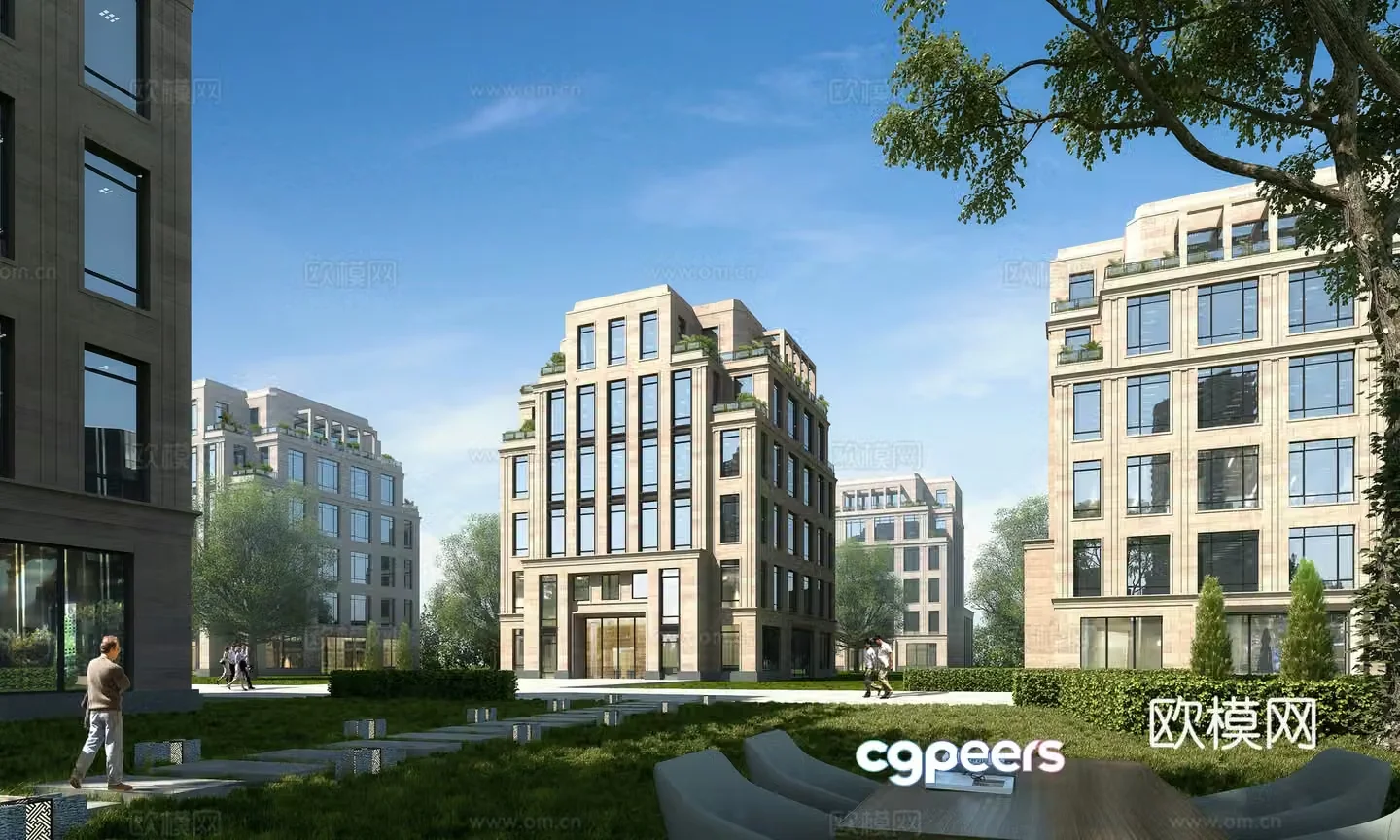 Multi-story residential building exterior 3D model