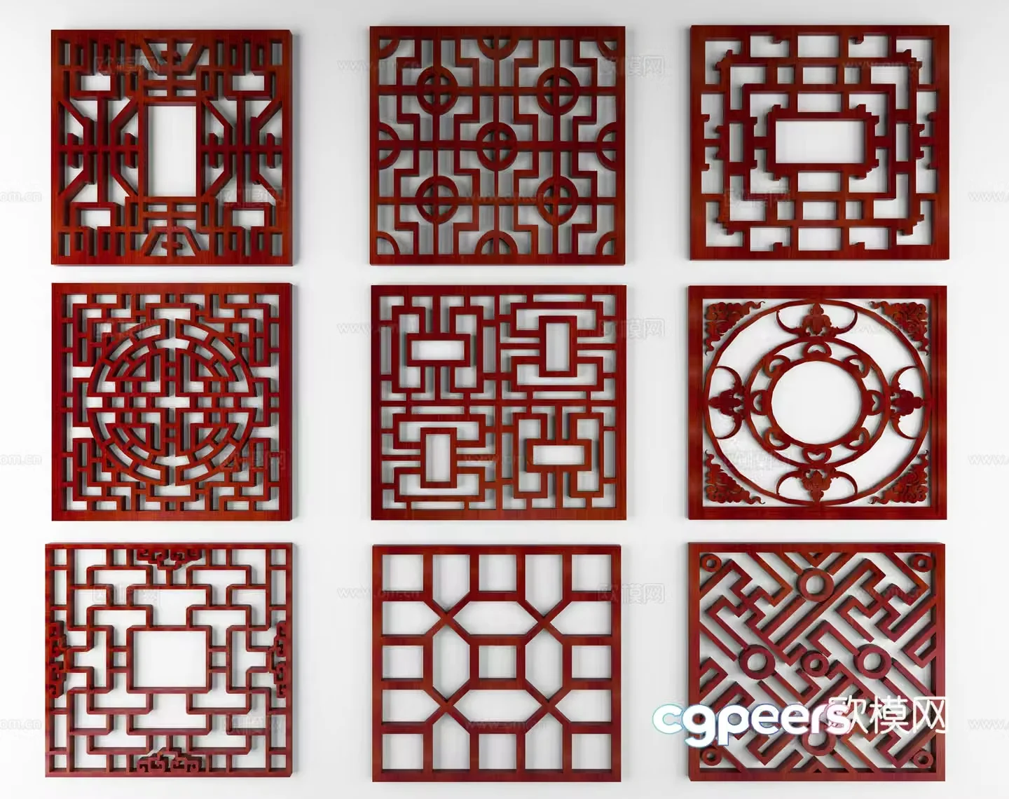 Chinese window grille carved partition 3D model