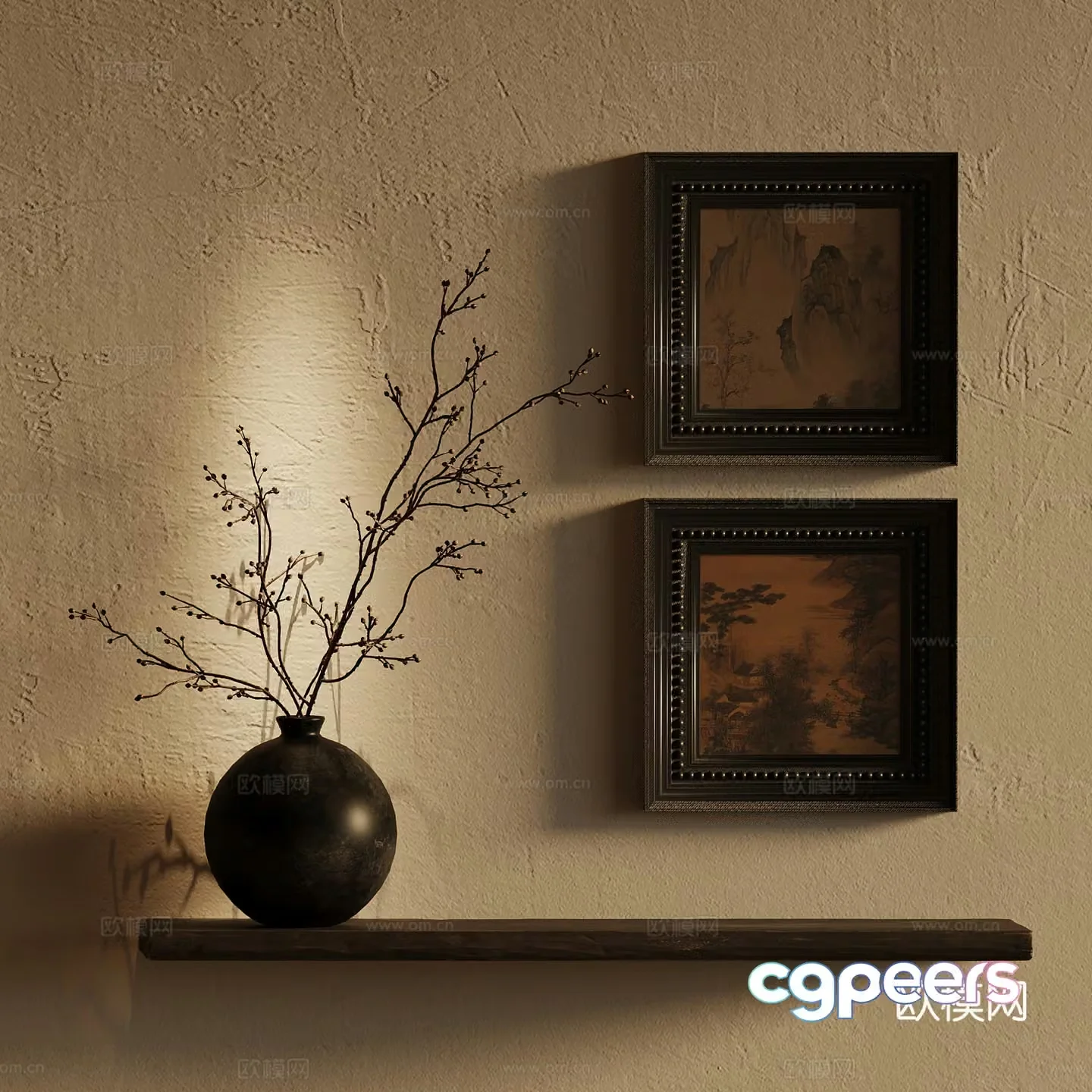 01 New Chinese style hanging painting vase 3d model