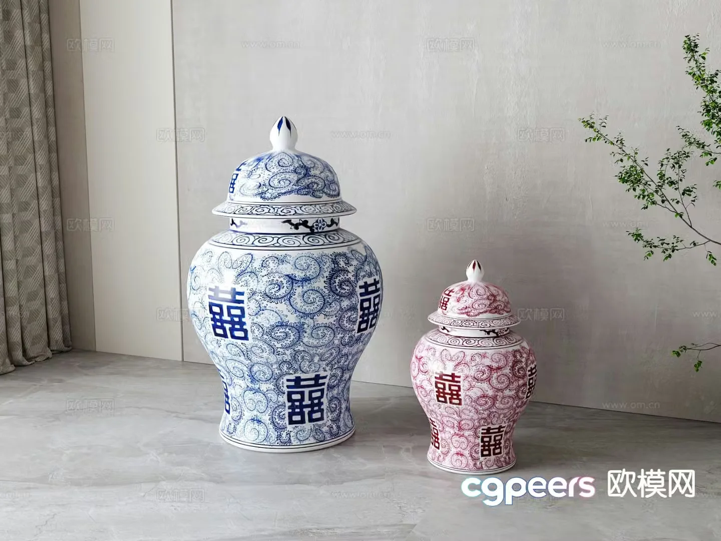 New Chinese blue and white porcelain porcelain ceramic 3d model