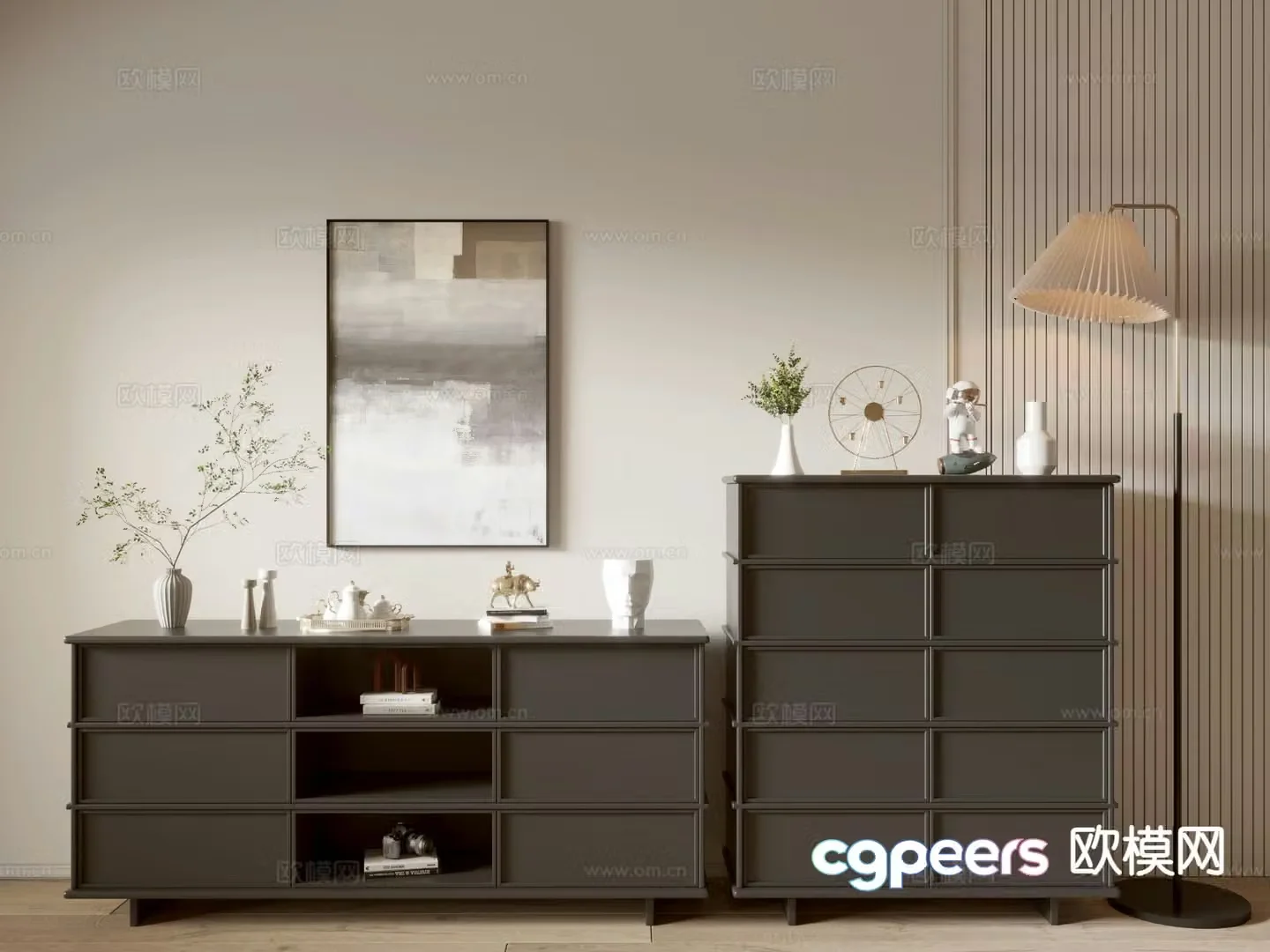 Modern black cabinet drawer cabinet entrance cabinet 3d model
