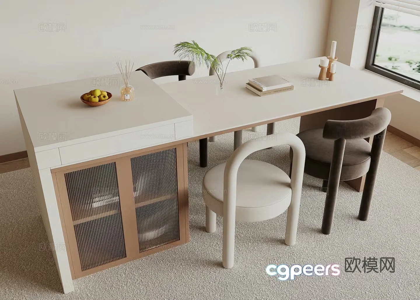 Modern dining table and chair 3d model