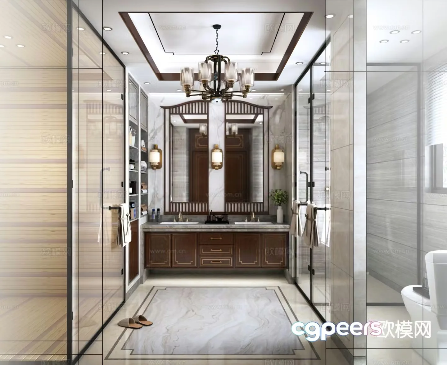 New Chinese style bathroom bathroom 3d model