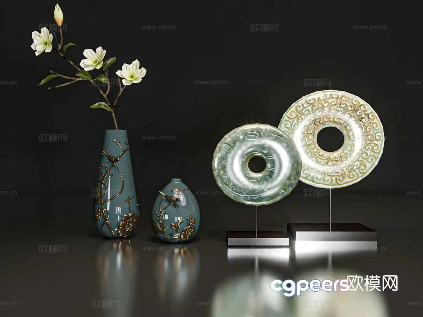 New Chinese style decorations tableware vases handicrafts 3D model