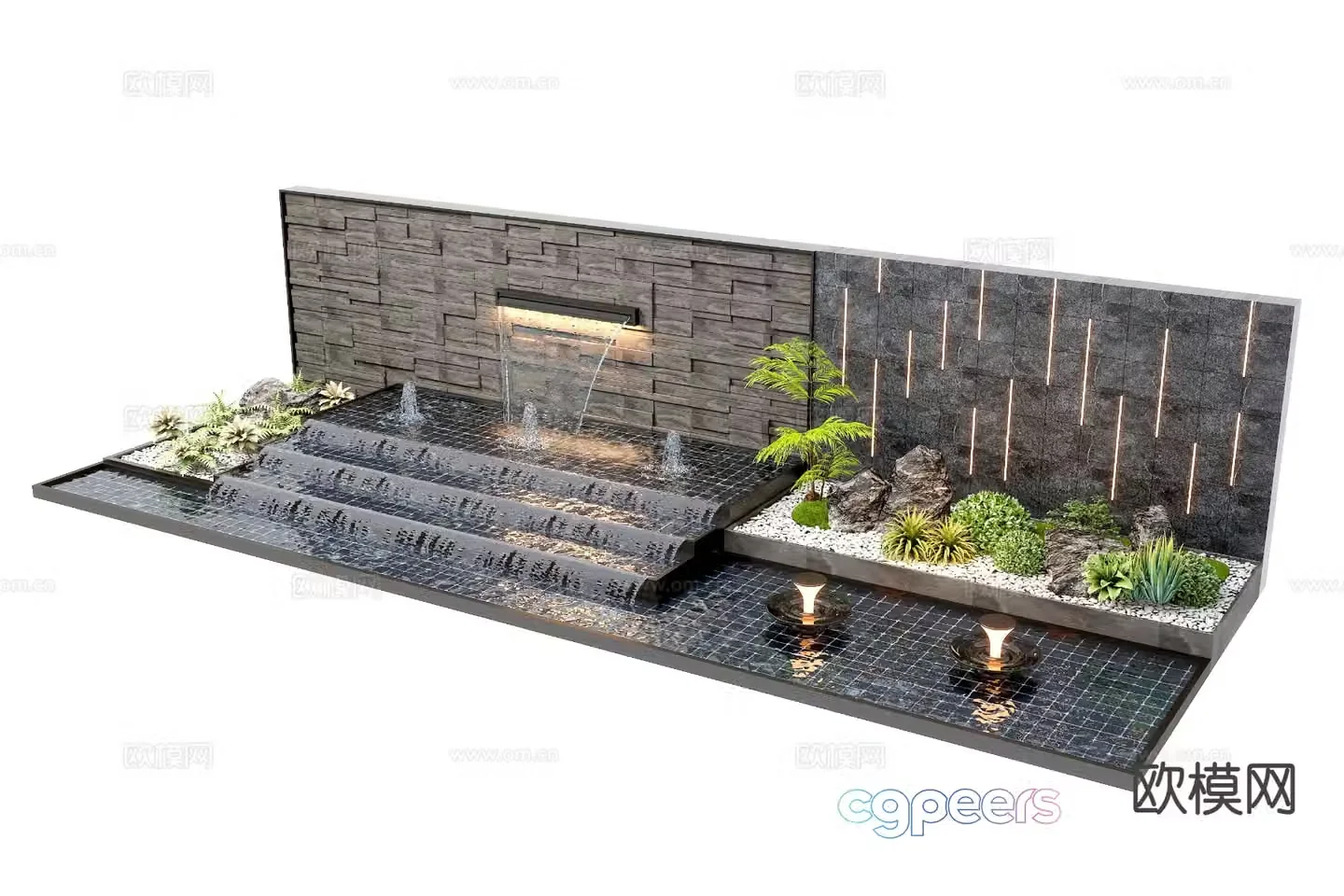 Modern landscape wall water feature stacked water feature wall 3d model