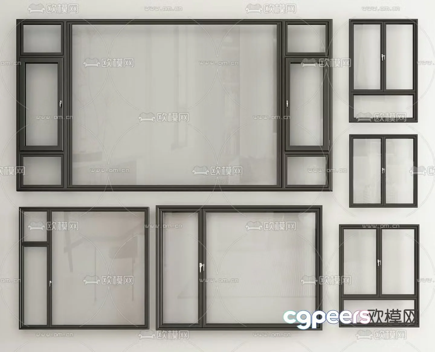 Casement windows window combination floor-to-ceiling windows balcony windows aluminum alloy windows 3D model