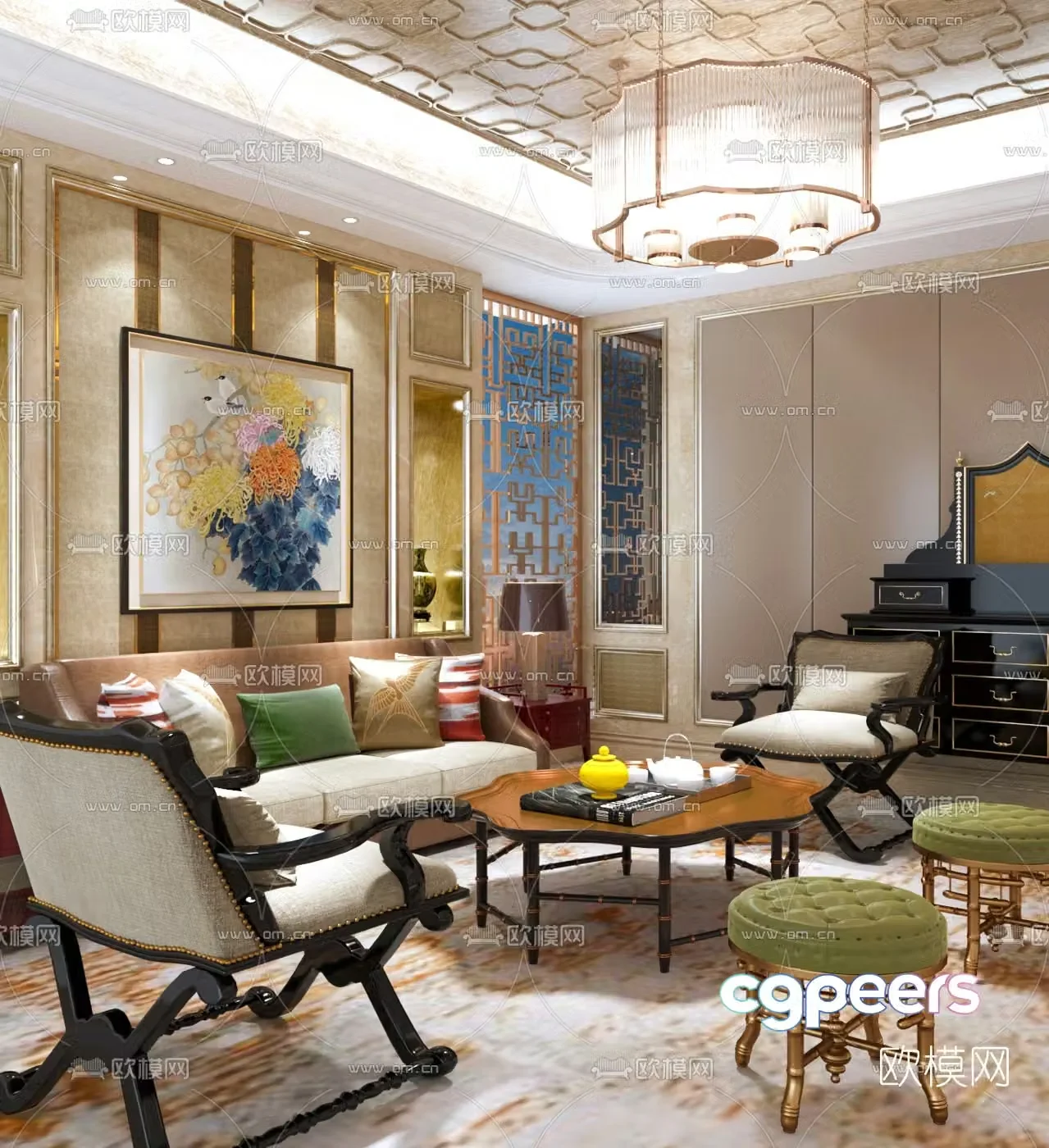 Zheng Shiliang design neoclassical living room 3D model