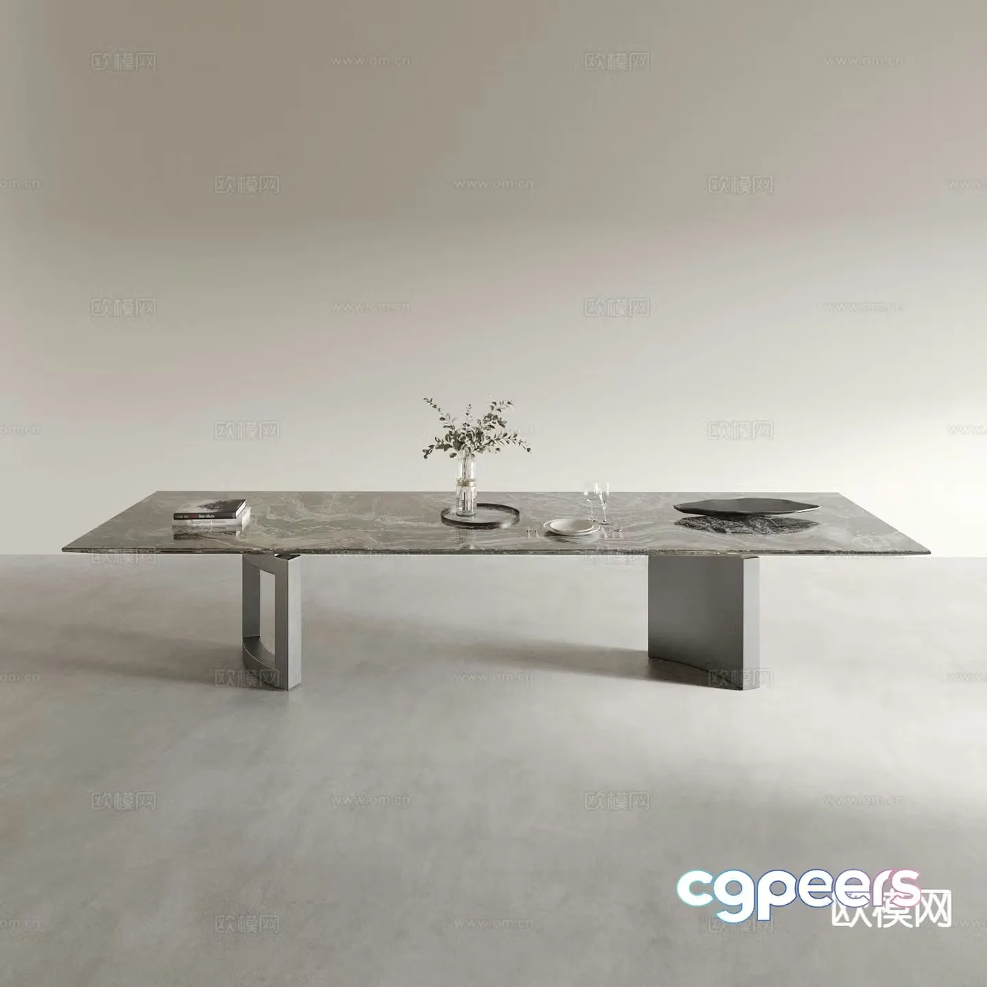 Marble dining table long table square table 3d model